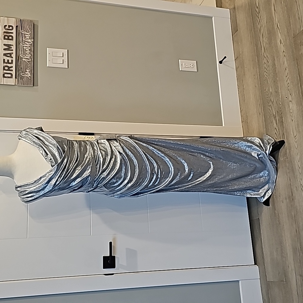 Sparkly, metallic gown.